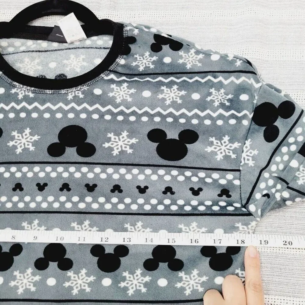 Disney Womens Mickey Mouse Snowflake Fleece Pajama Set Size X-Small Grey Black - Picture 6 of 16